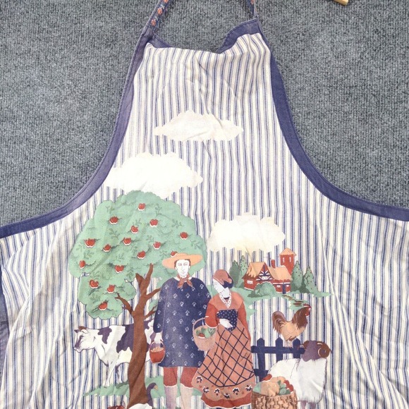 Unbranded Bib Apron Country Farm Apple Tree Animals Multi Striped - Picture 5 of 14